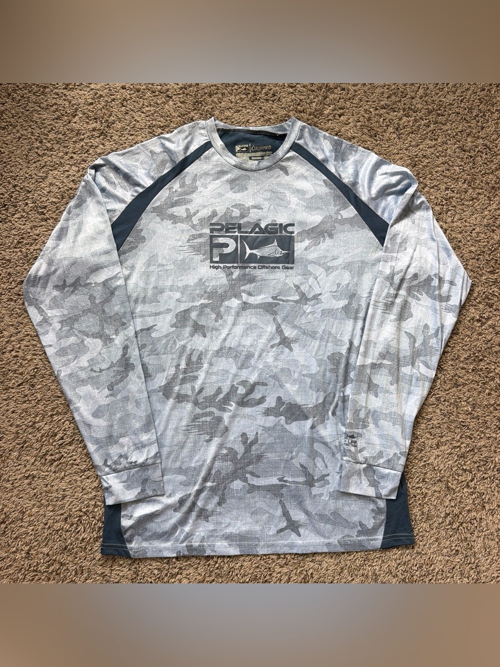 Pelagic Vaportek Blue Camouflage Fishing UPF 50+ Shirt 🐟 Size M